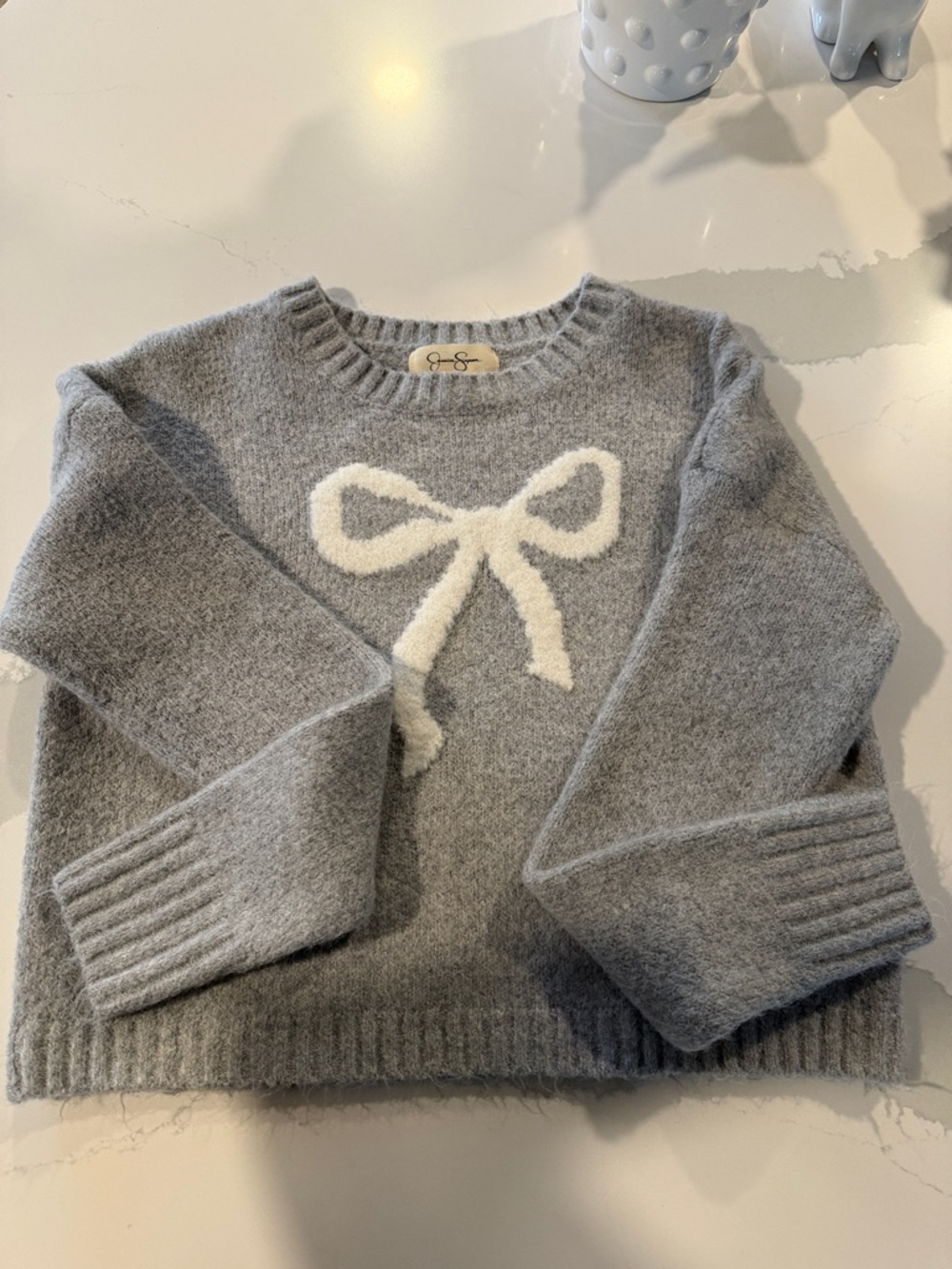 Jessica Simpson Gray Sweater with Cream Bow Motif